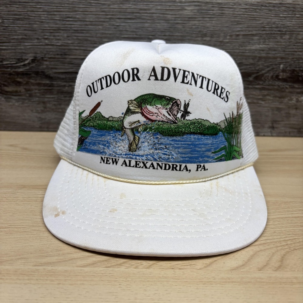Vintage New Alexandria Hat Snap Back Mens White Trucker Fishing Bass Outdoors
